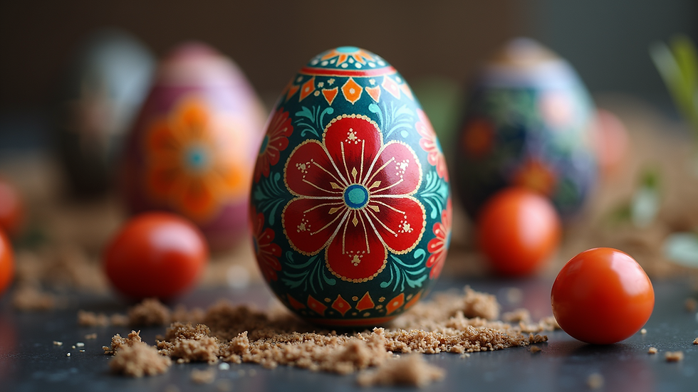 Close-up of a vibrant pysanky egg