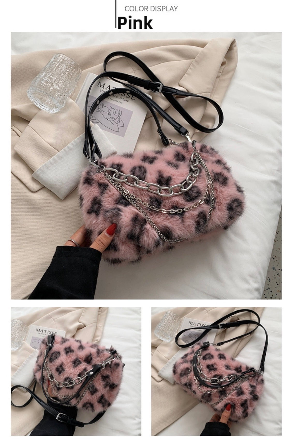 Plush Vintage Style Bag with stylish chain and crossbody strap