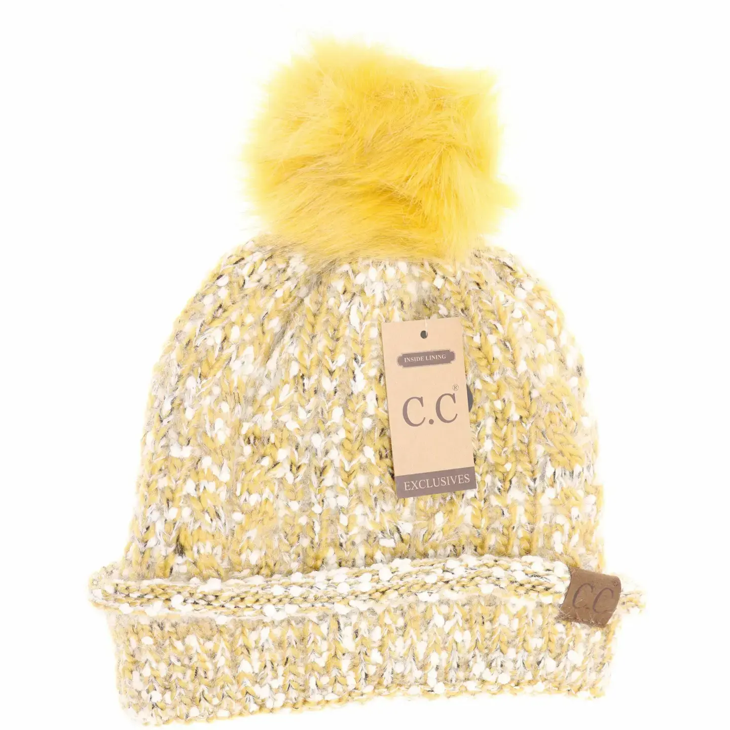 Fuzzy Lined Popcorn Knit Fur Pom CC Beanie Hat