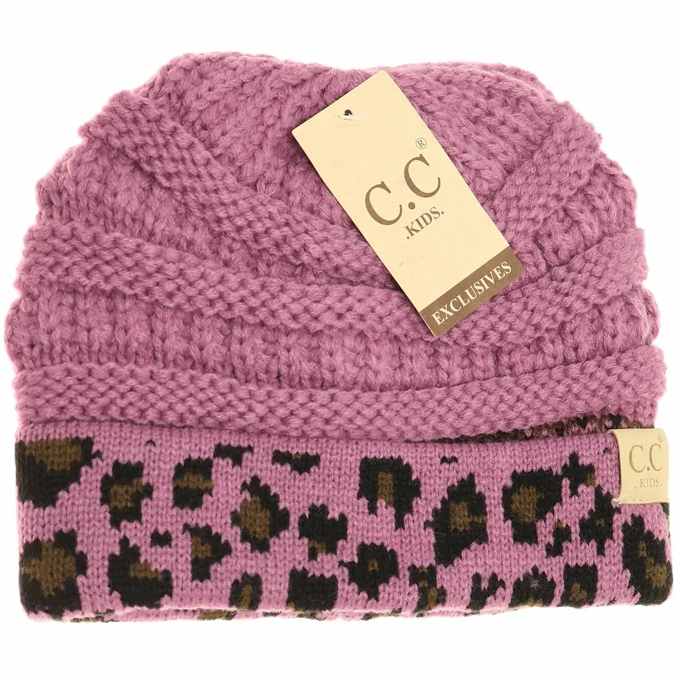 Thumbnail: Kids Matching Cuff Leopard Print CC Beanie Hat