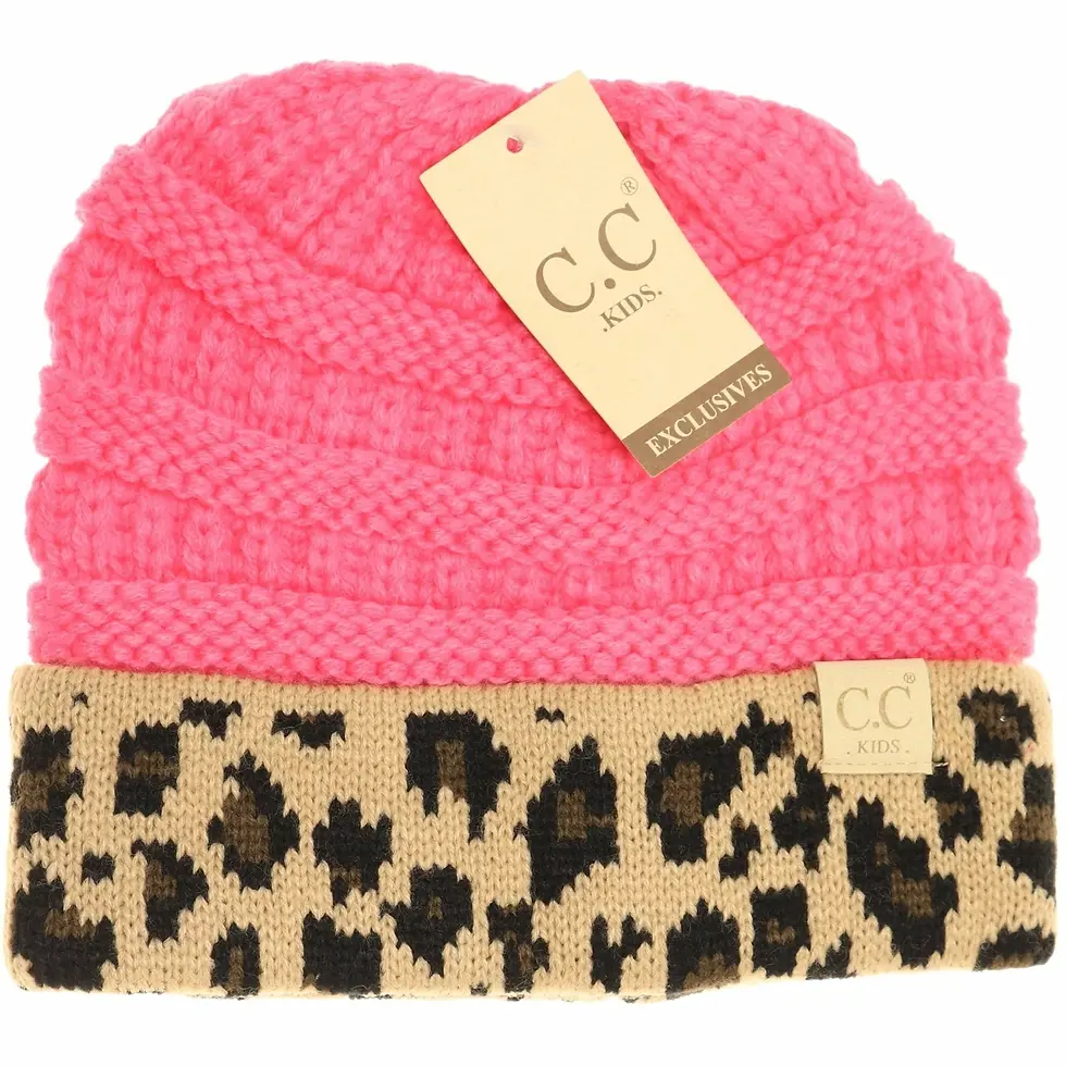 Thumbnail: Kids Matching Cuff Leopard Print CC Beanie Hat