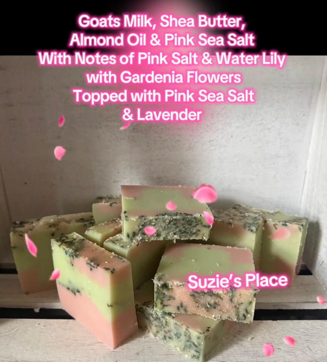 Handmade Pink Salt & Water Lily w/ Gardenia Flower Goats Milk & Shea Butter Soap