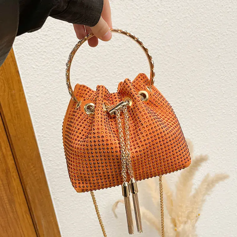 Thumbnail: Woman's Vegan Leather Bucket String Evening Bag