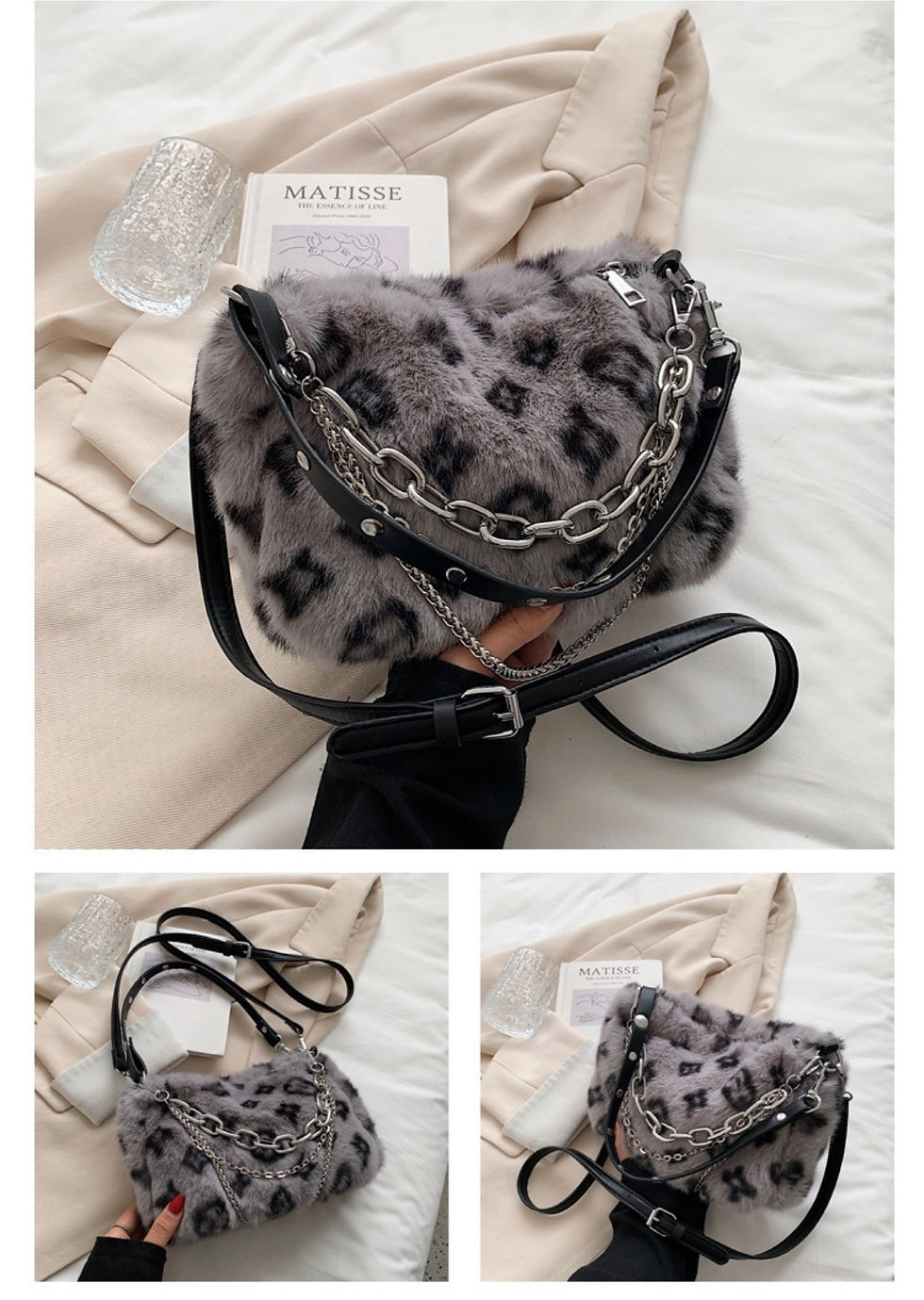 Thumbnail: Plush Vintage Style Bag with stylish chain and crossbody strap