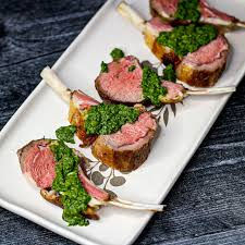 Roasted lamb rack with mint pesto