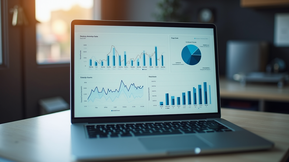 Close-up view of a laptop screen showing sales analytics dashboard