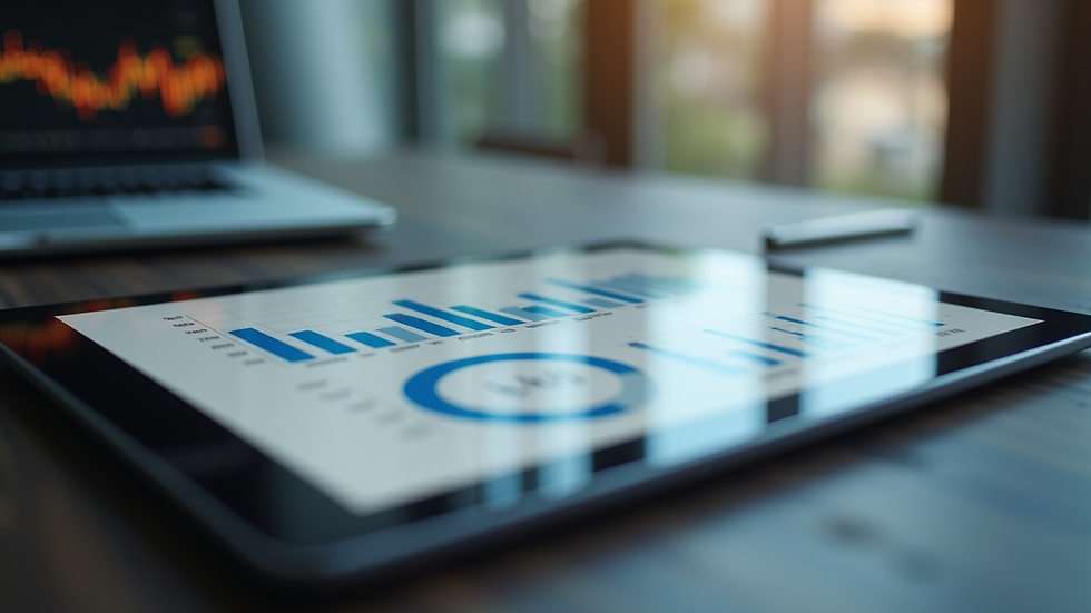 Close-up view of a digital tablet displaying sales performance analytics