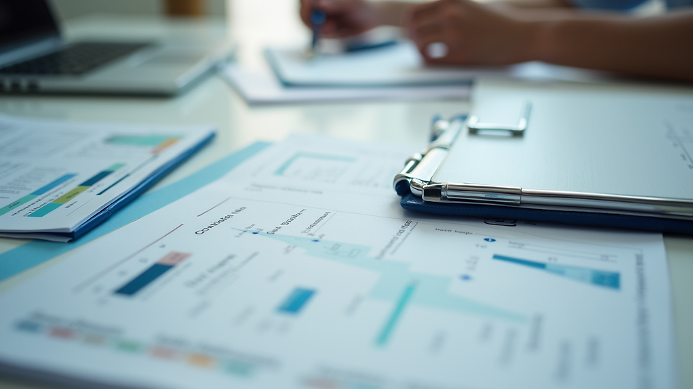 High angle view of healthcare planning documents on a table