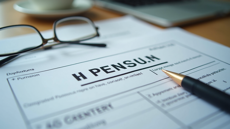 Close-up view of documents related to INSS pension