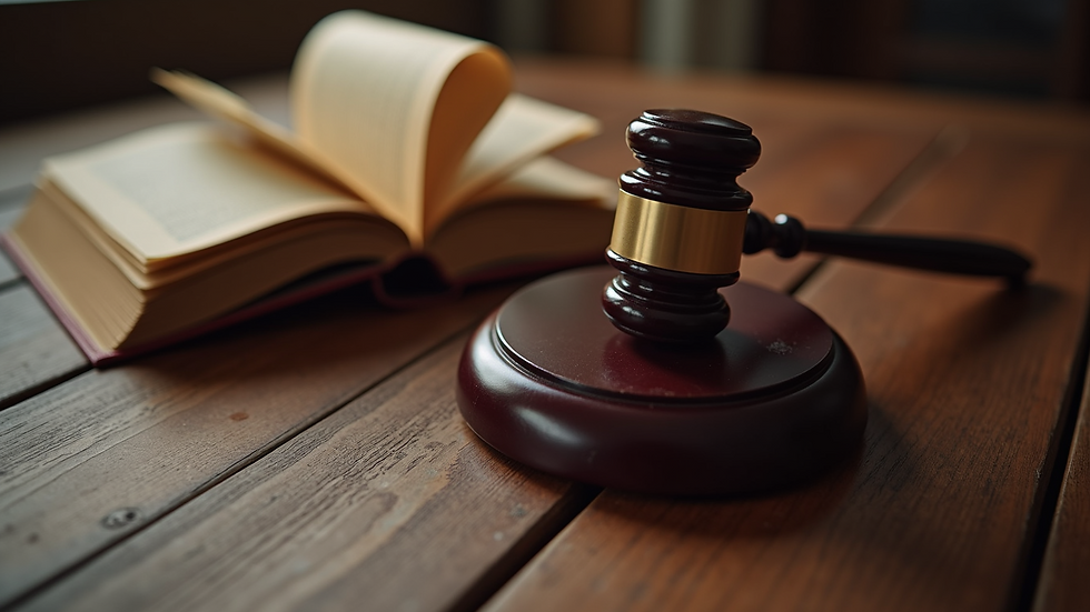 High angle view of a gavel and law books