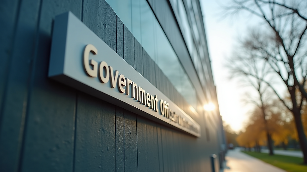 Close-up view of a government office building