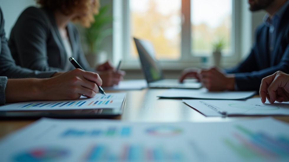 Eye-level view of a digital marketing strategy meeting with charts