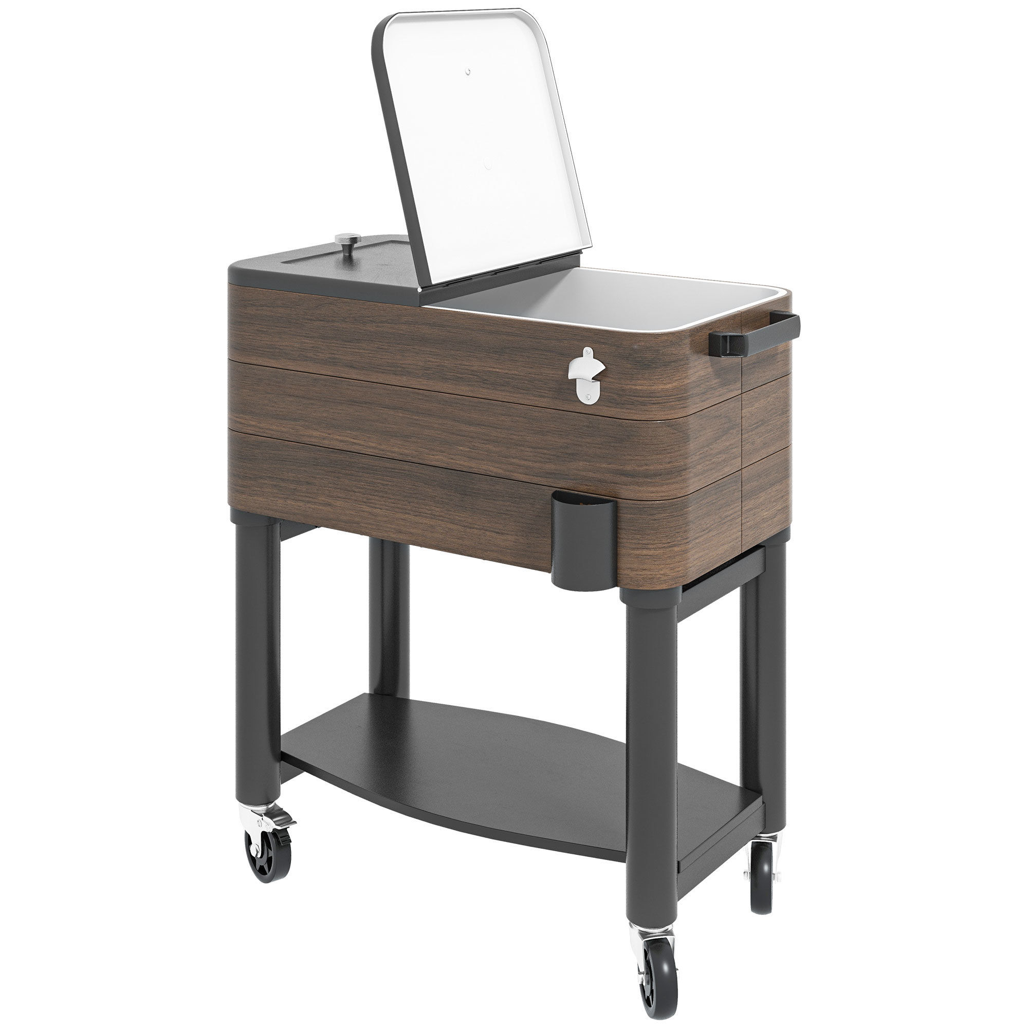 Outsunny Outdoor Cooler Cart, Rolling Beverage Ice Chest, Rugged Steel