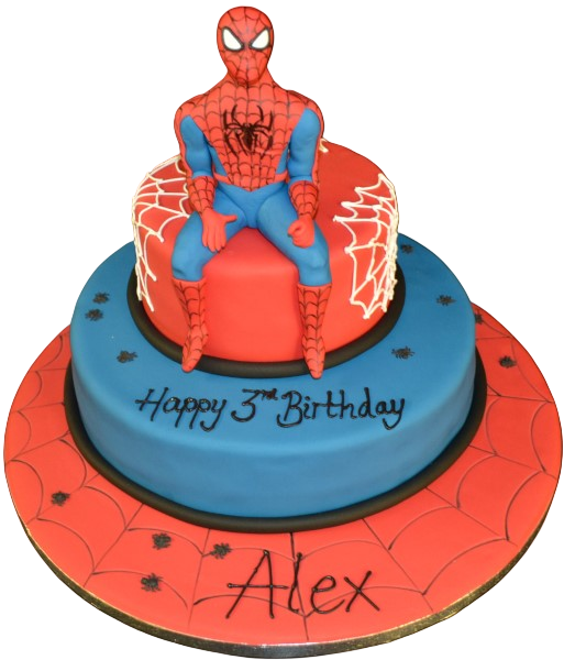 A fun and colourful Spiderman themed cake with eye-catching design perfect for a superhero themed party or celebration. Ideal for Spiderman fans!