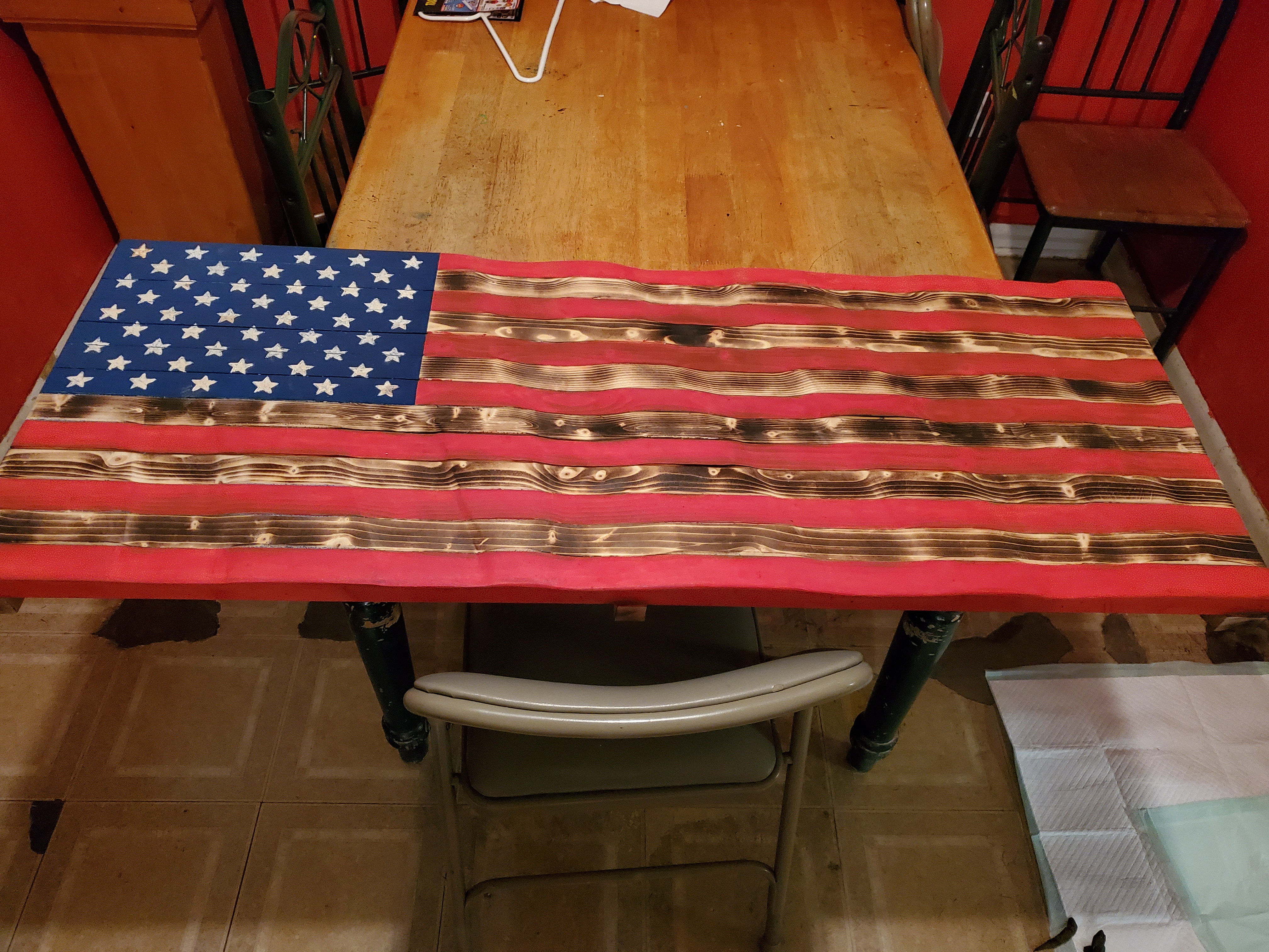 Custom Hand Carved Wavy American Flags
