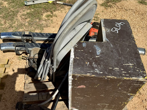 PALLET OF RUNNING BOARDS, WEED EATERS, METAL CHAIRS, ETC.