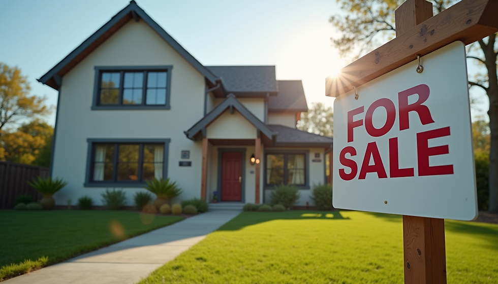House for sale with sign out front. 
