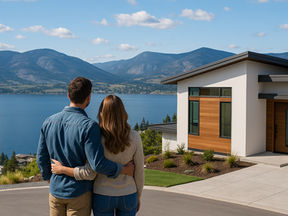 Couple looking at their house in the Okanagan