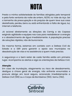 Celinho do sintrocell publica nota de solidariedade ao vale do aço