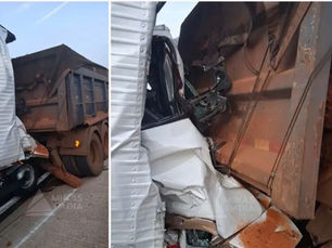 Colisão entre caminhão e carreta deixa vítima fatal presa às ferragens na BR-381, em Nova União
