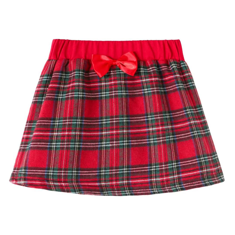 Miniatura: Cute versatileToddler Girls Plaid Skirt with Satin Bow Elastic Waist Kids Tartan