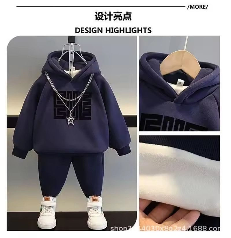 Miniatura: Kids Sweatshirts Sets Winter Children Plus Velvet Thick Warm Suit Boys Girls Hoo