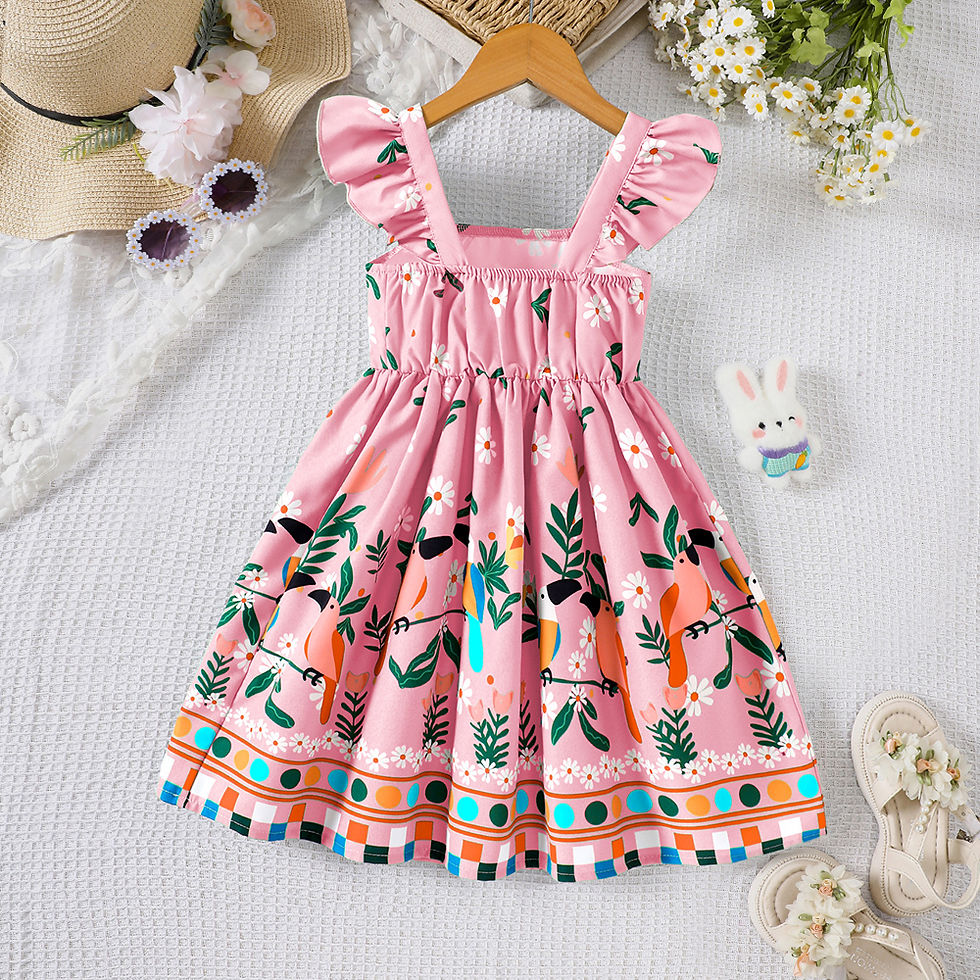 Miniatura: Girls' summer style small fly sleeve plant print dress