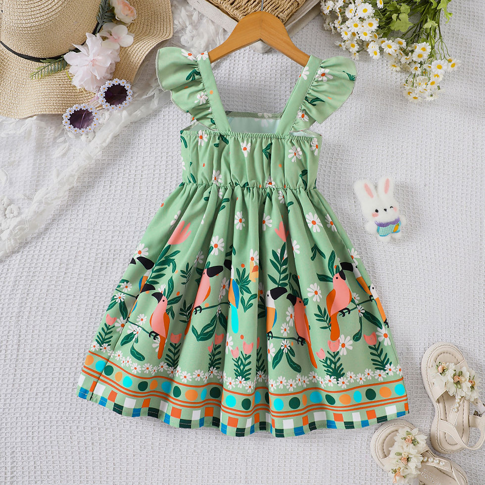 Miniatura: Girls' summer style small fly sleeve plant print dress