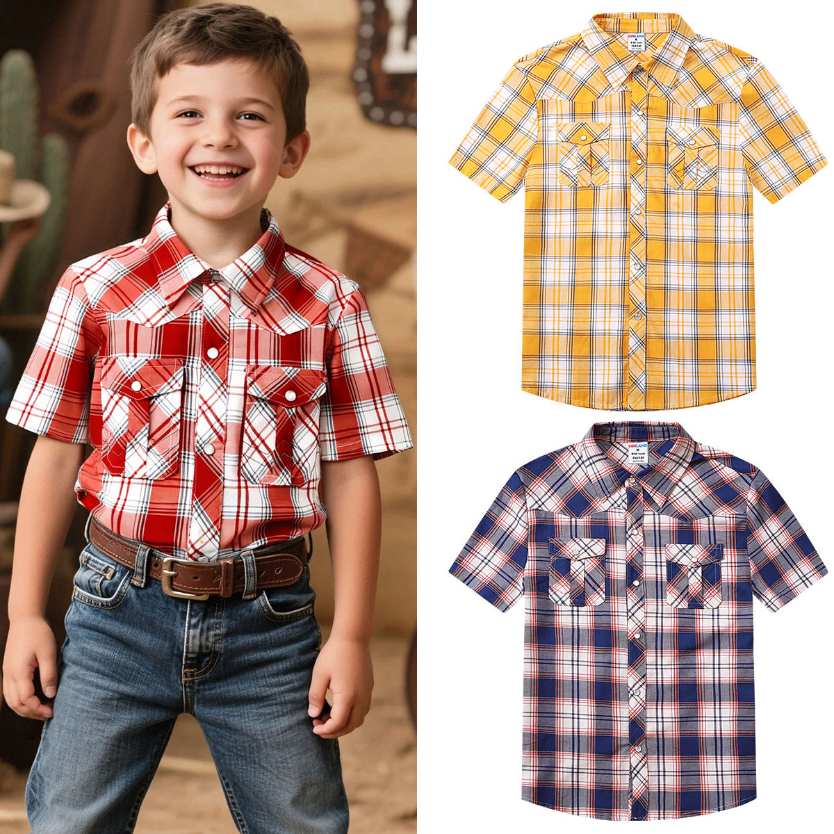 Boys Western Shirts Cowboy Outfit for Kid Toddler Halloween Carnival Fancy Dress