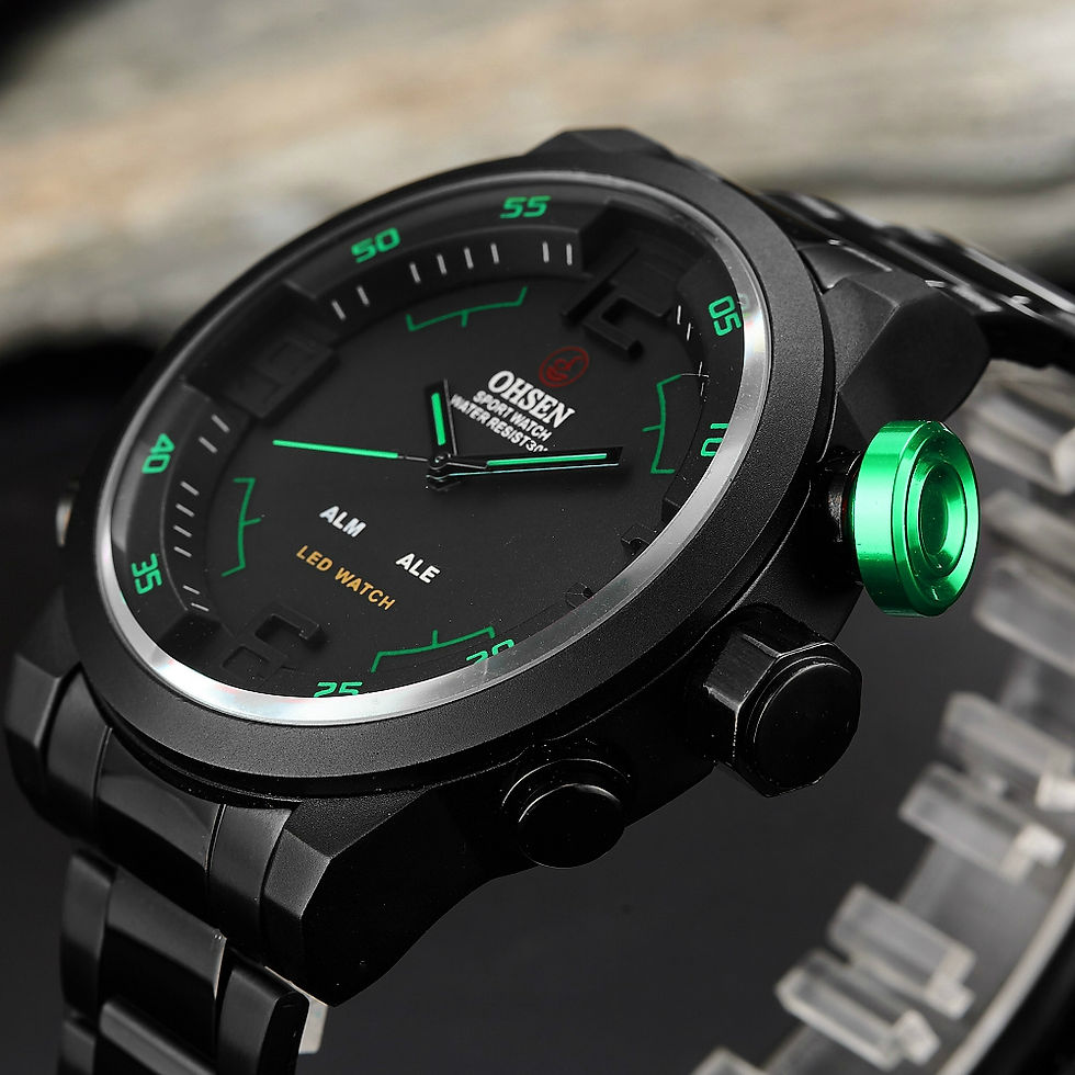 Thumbnail: Fashion Sport Watch Men Digital Quartz LED Steel Strap Man Dual Time Watch 3ATM 
