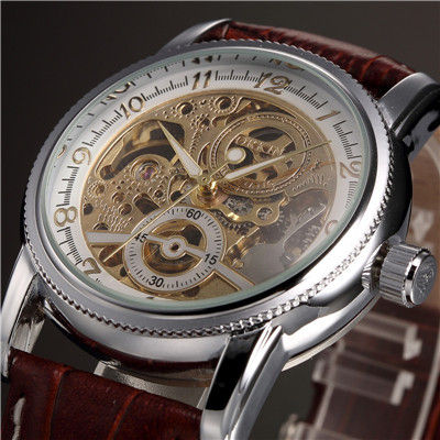 Thumbnail: Men Wrist Watches Luxury Golden Skeleton Mechanical Steampunk Male Clock Automat