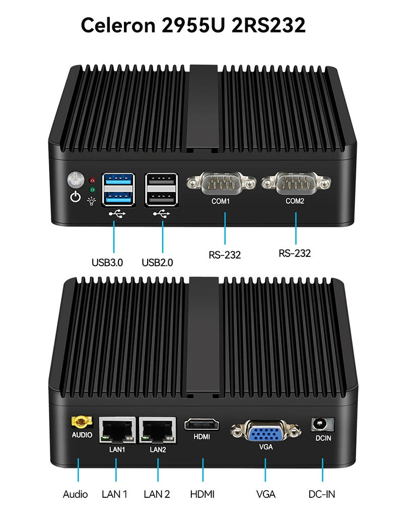 Thumbnail: BEBEPC Fanless Industrial Mini j6412 j4125 i5 4200U 5200U Dual LAN RS232 Win10/1