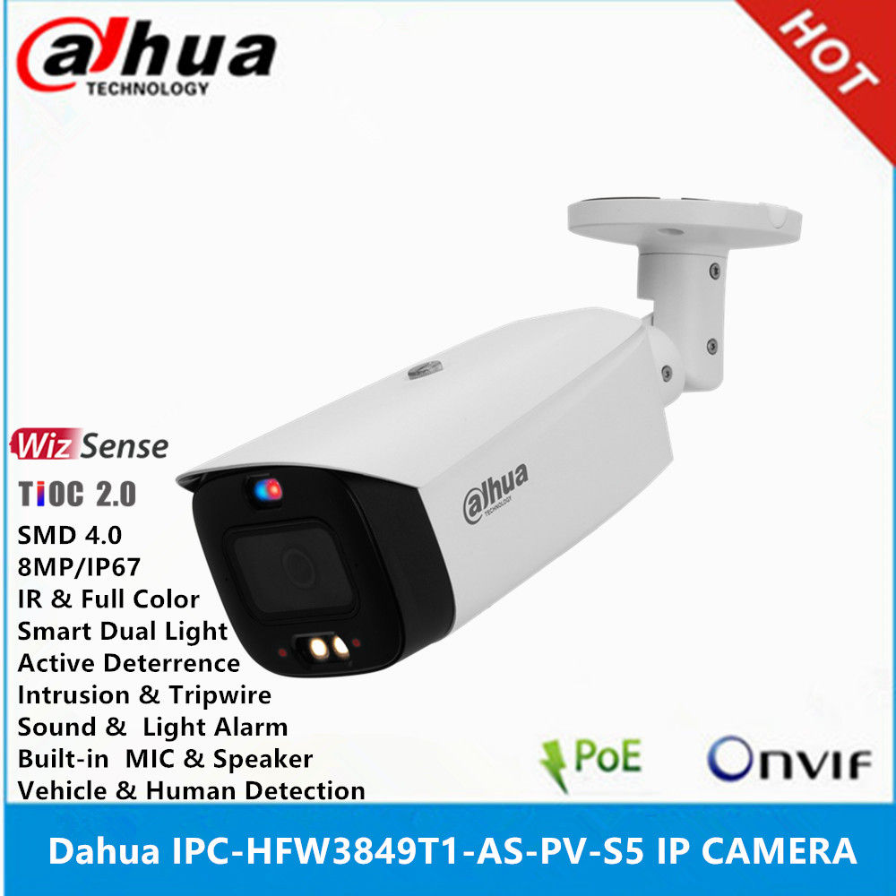 Dahua IPC-HFW3849T1-AS-PV-S5 8MP POE IP67 Built-in Mic & Spk IR30M & Full Color