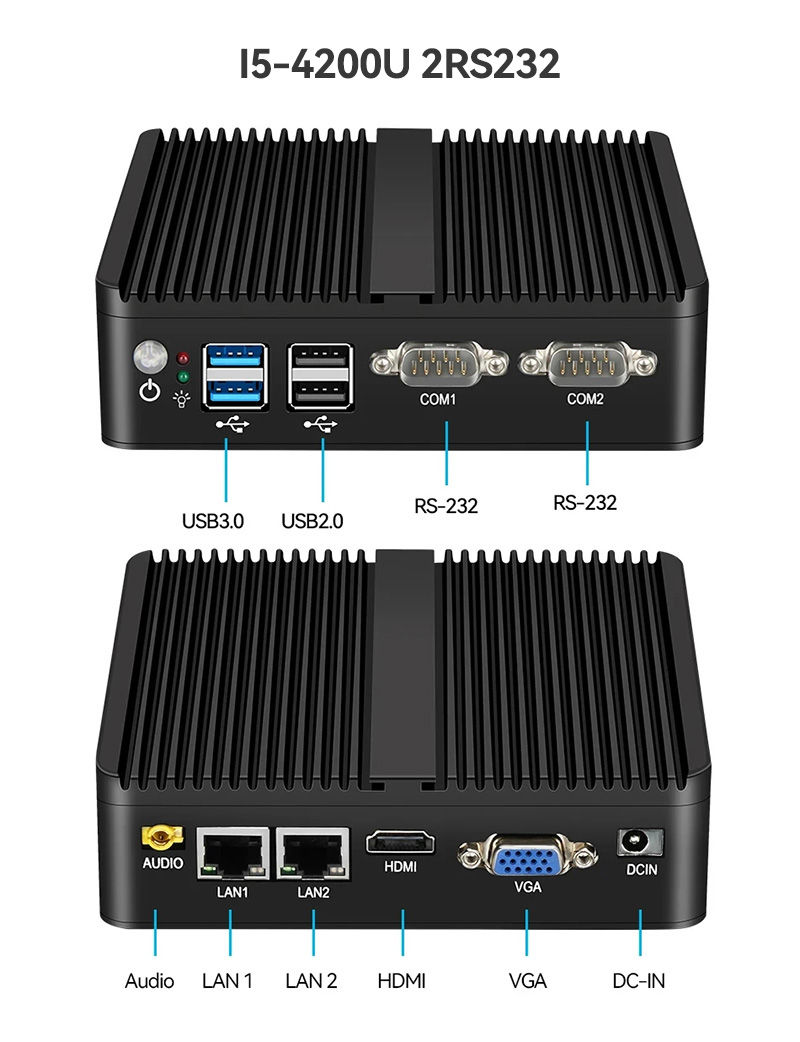 Thumbnail: BEBEPC Fanless Industrial Mini j6412 j4125 i5 4200U 5200U Dual LAN RS232 Win10/1