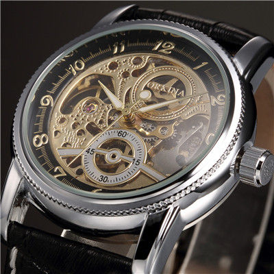 Thumbnail: Men Wrist Watches Luxury Golden Skeleton Mechanical Steampunk Male Clock Automat