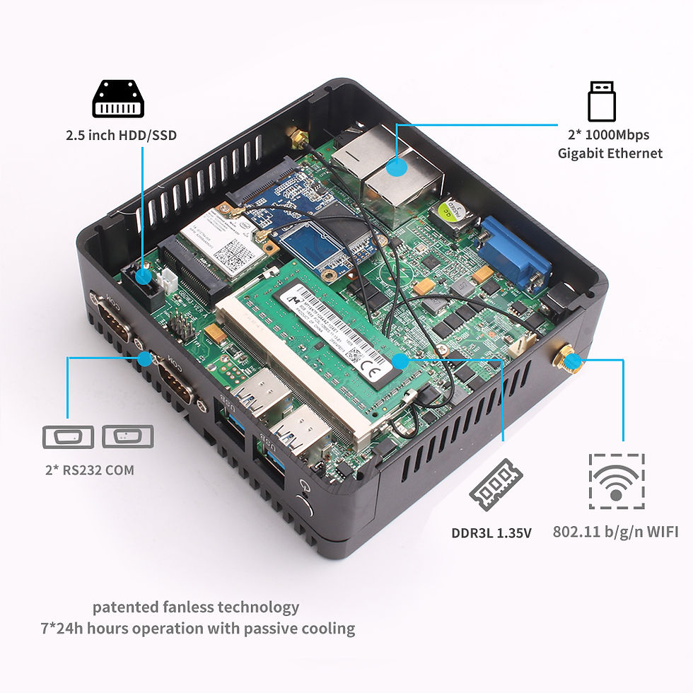 Thumbnail: BEBEPC Fanless Industrial Mini j6412 j4125 i5 4200U 5200U Dual LAN RS232 Win10/1