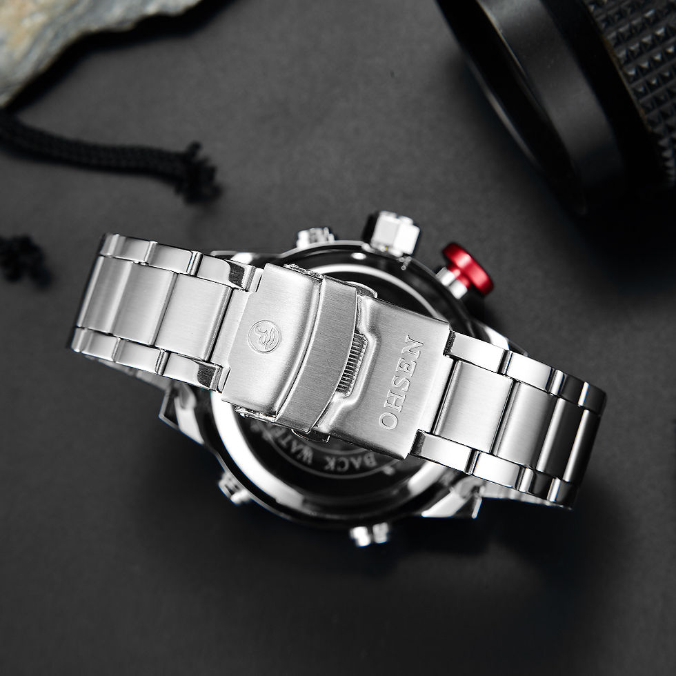 Thumbnail: Fashion Sport Watch Men Digital Quartz LED Steel Strap Man Dual Time Watch 3ATM 