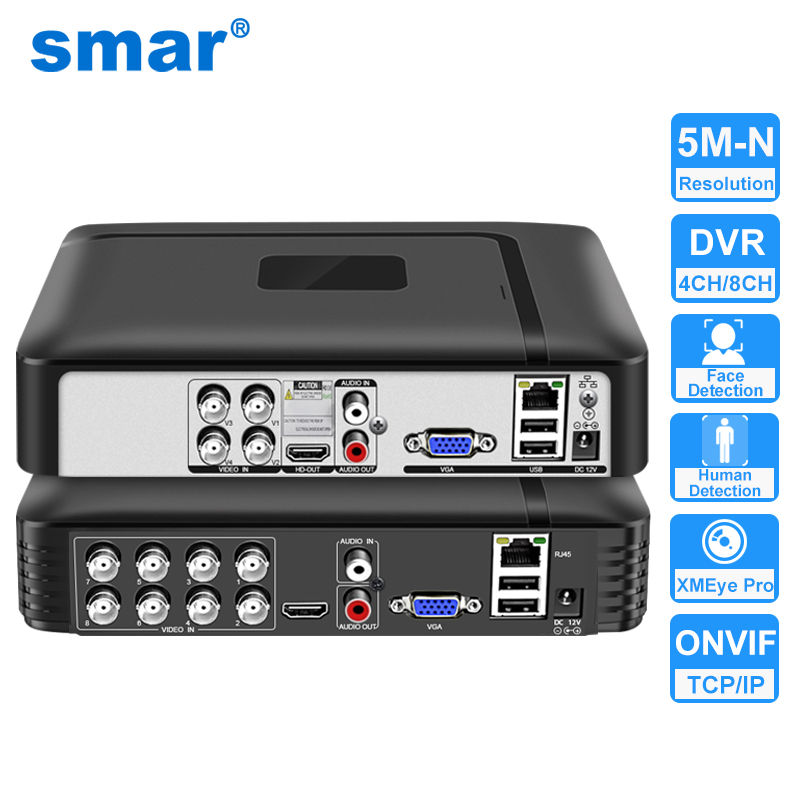 Smar H.265 4CH/8CH CCTV DVR 5M-N 5 in 1 AHD CVI TVI CVBS IP Camera Hybrid Digita