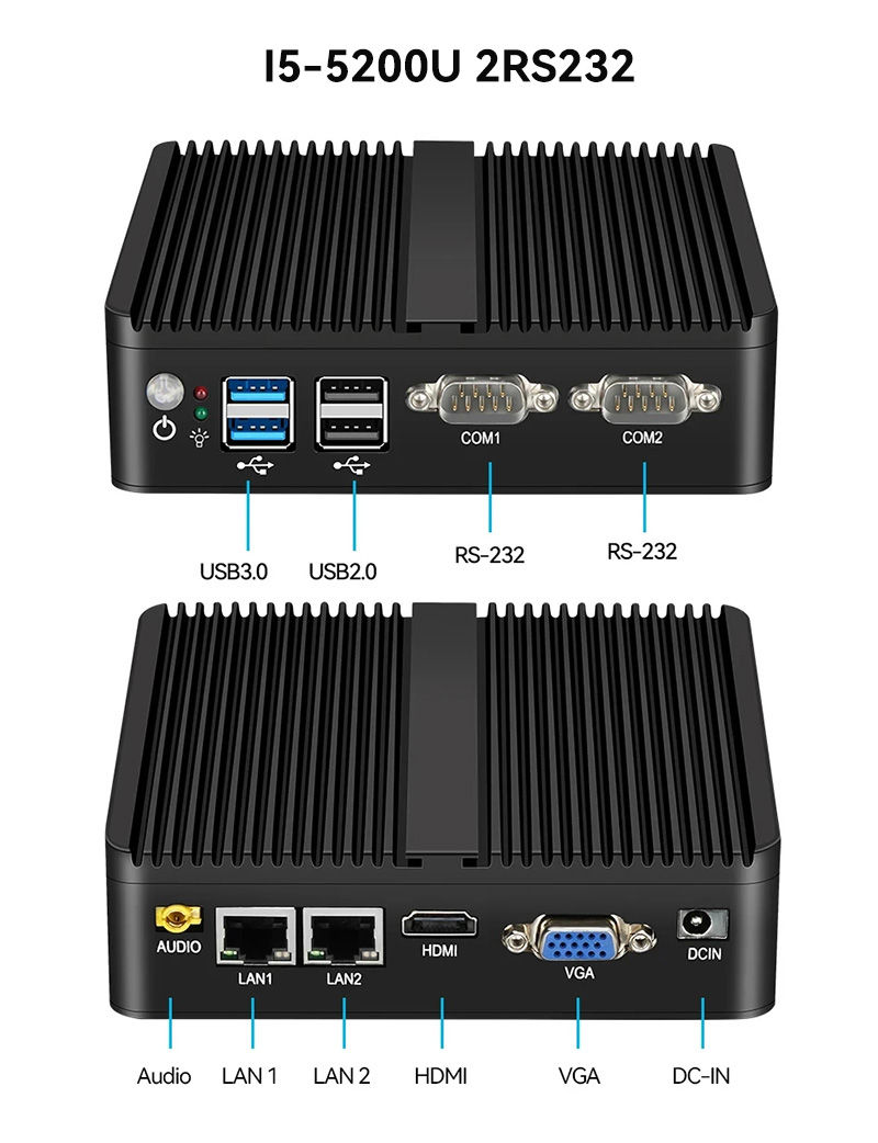 Thumbnail: BEBEPC Fanless Industrial Mini j6412 j4125 i5 4200U 5200U Dual LAN RS232 Win10/1