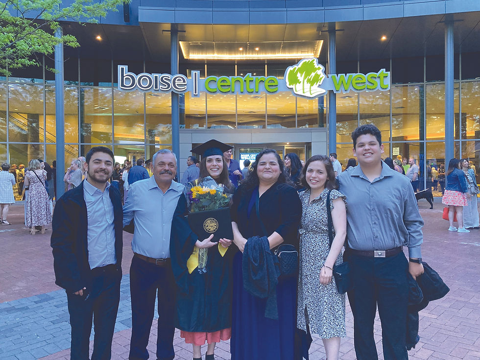 Fatima Partida is with her family in Boise for her master's degree graduation ceremony. "My debt is holding me back from entering the convent," she said. "But then if I hadn’t worked on my thesis project for my master’s degree, I wouldn’t have experienced helping those experiencing homelessness. The project helped me realize my helplessness and how we all need God’s help.” (Courtesy photo/Fatima Partida)