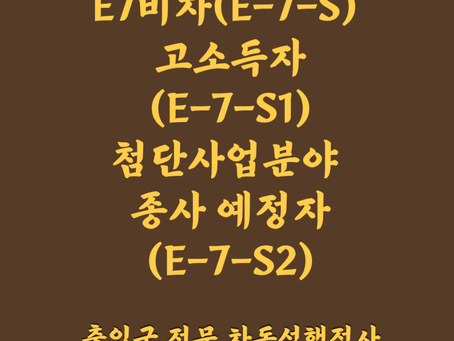 E7비자(E-7-S) 고소득자(E-7-S1),첨단산업분야 종사 예정자(E-7-S2)