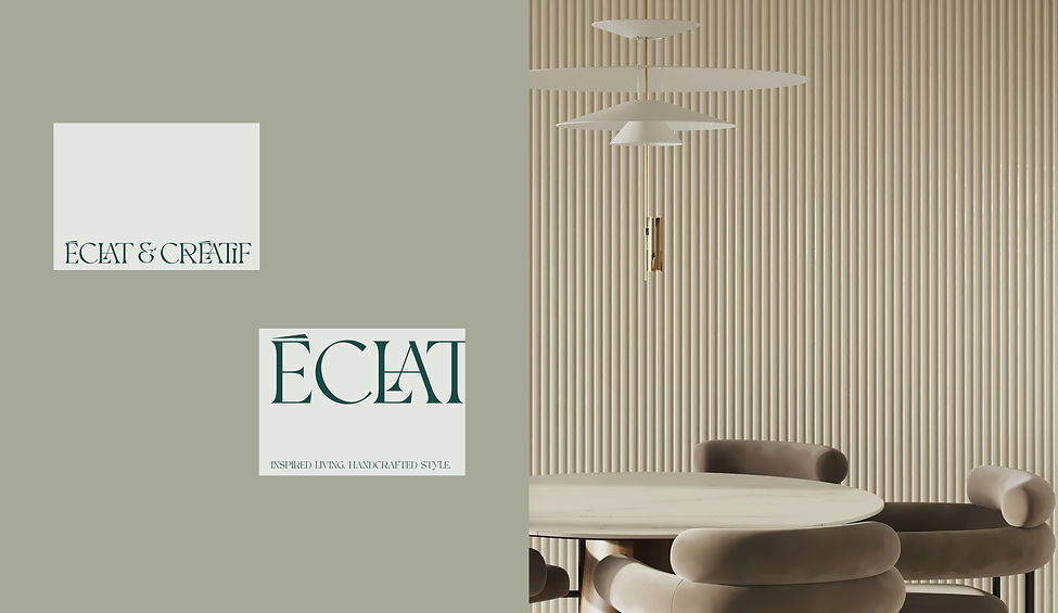 Éclat & Créatif business card placed next to minimalist home decor, reflecting the brand