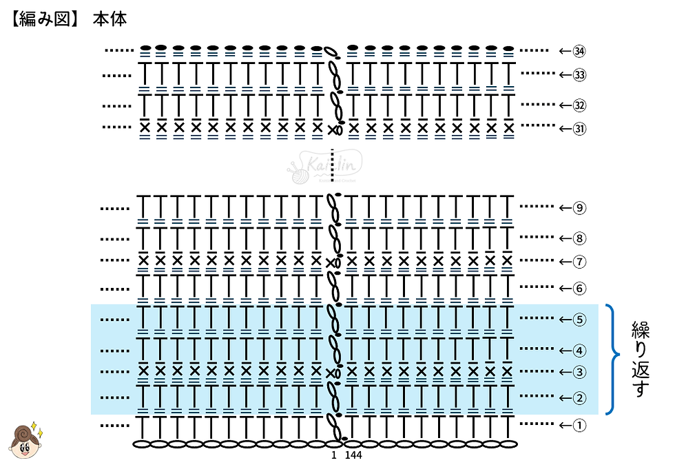 かぎ針で編むファー付きのスヌードの編み図