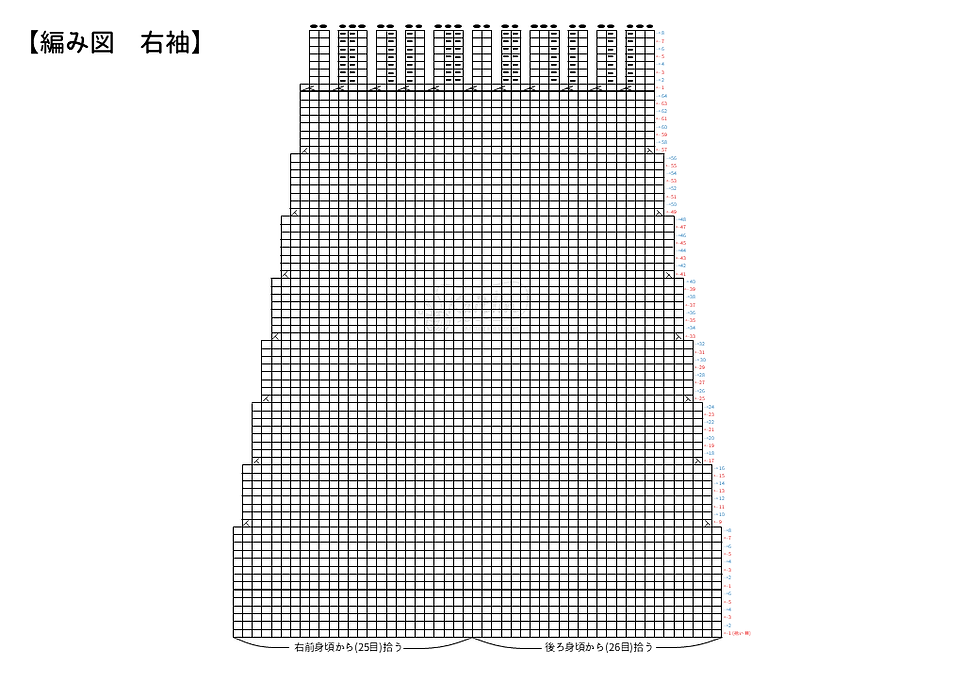 フード付きカーディガンの編み図