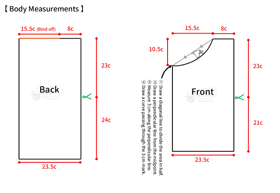Knitting body measurements for a hand-knit window pane tee