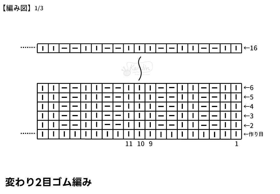 リーフ柄のニット帽の編み図