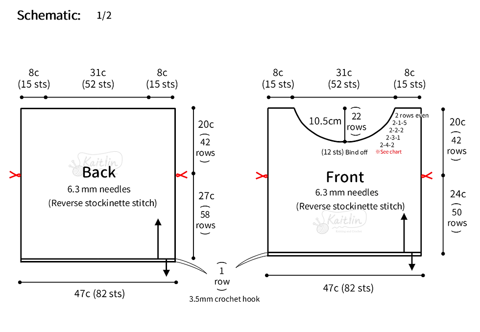 Knitting schematic for a hand-knit Mesh Summer Sweater