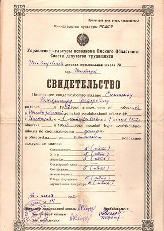 Свидетельство об окончании музыкальной ш
