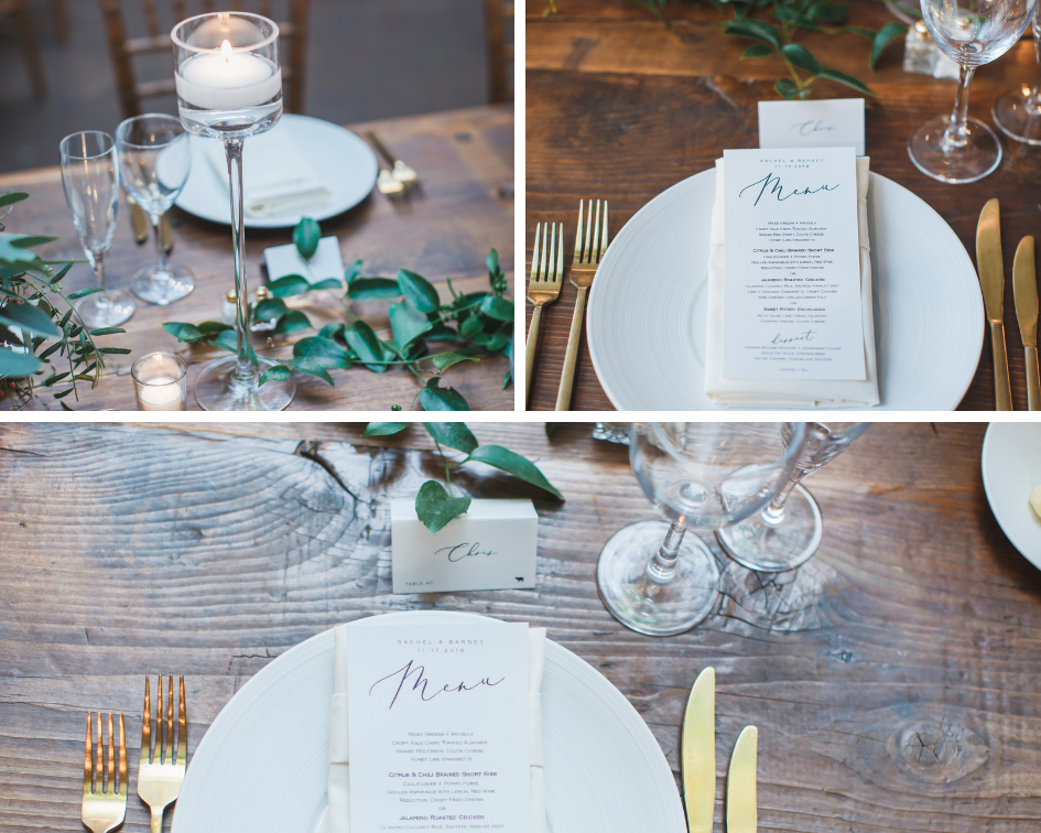 Table settings at Washington D.C. wedding reception