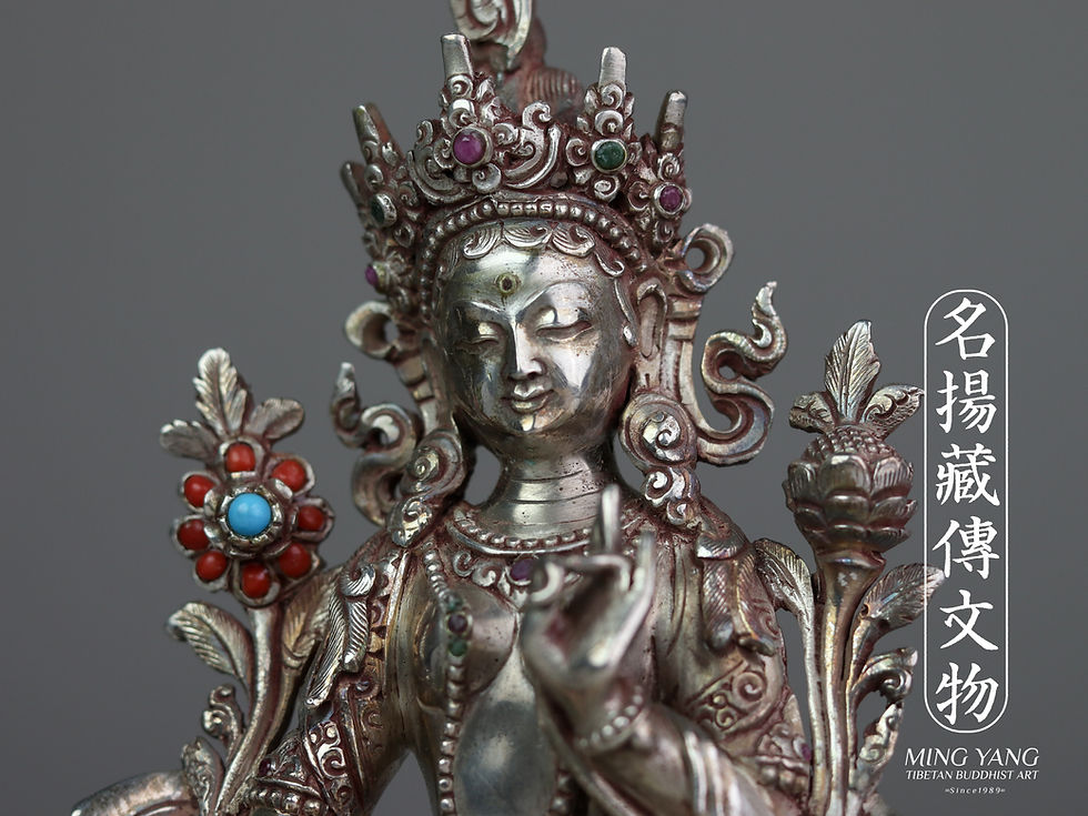 縮圖：綠度母 銀佛像 手工 尼泊爾  Green Tara Silver Statue Handmade Nepal 15cm/628g